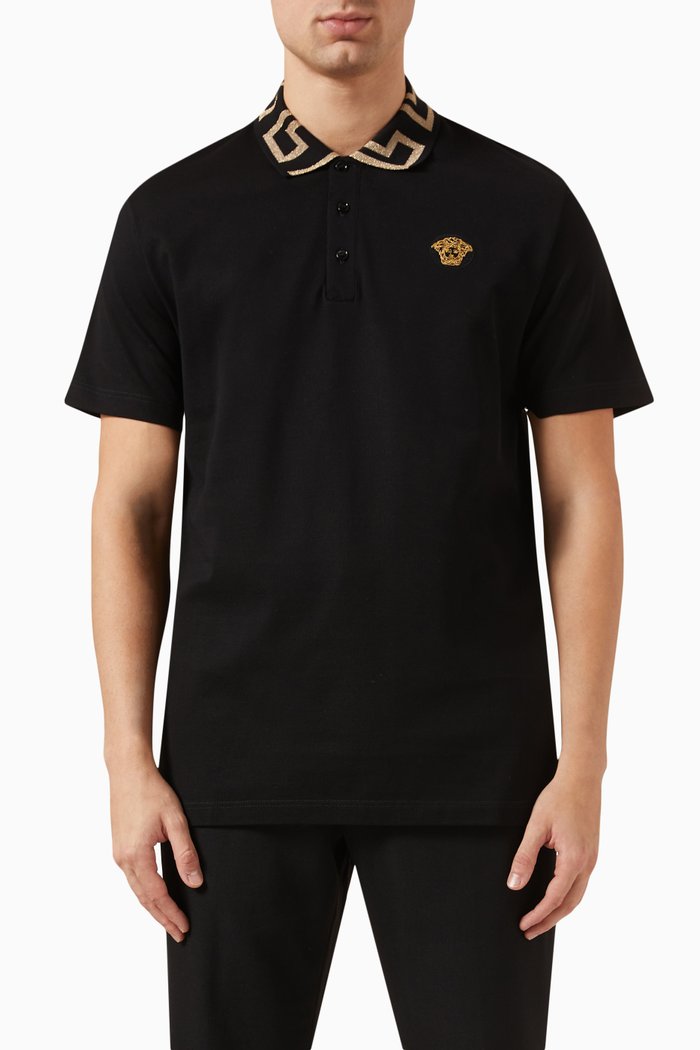

Greca Polo Shirt in Cotton, Black