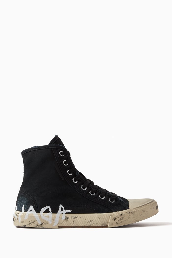 

Paris High-top Graffiti Sneakers in Cotton, Black