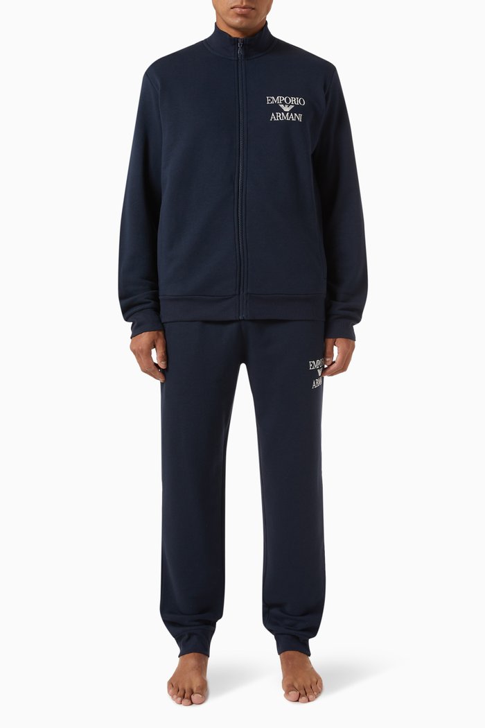 

Logo-embroidered Lounge Tracksuit Set in Cotton-fleece, Blue