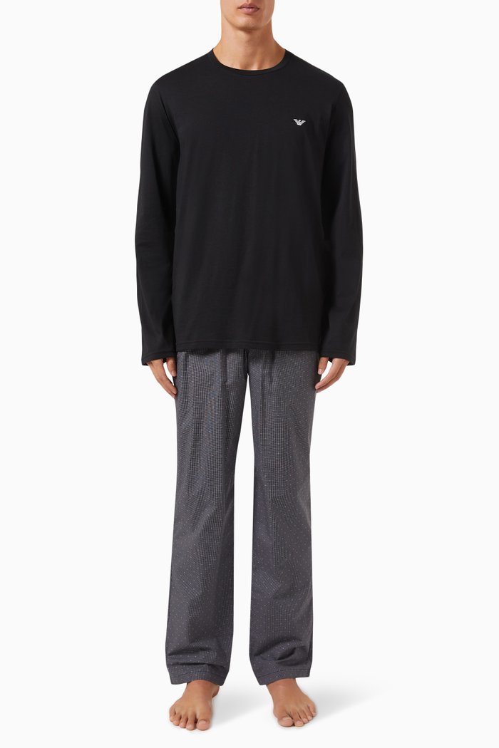 

Embroidered-logo Pyjama Set in Cotton, Multicolour