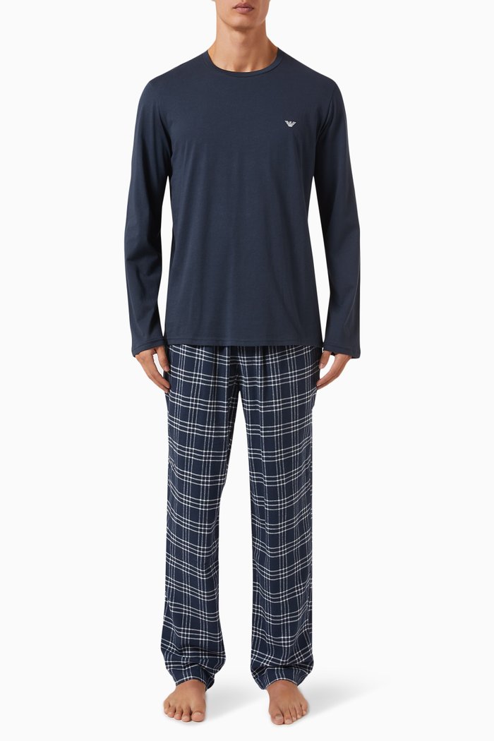 

Embroidered-logo Pyjama Set in Cotton, Blue