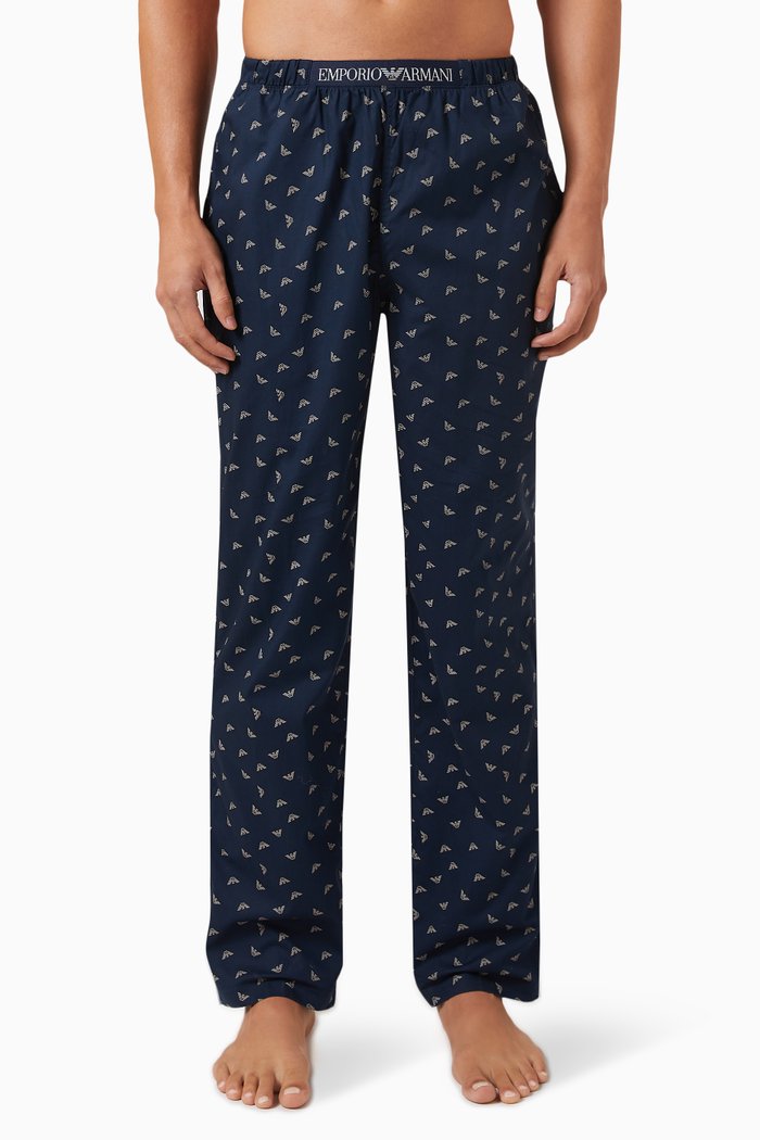 T44 Printed Pyjama Pants in Cotton, Blue