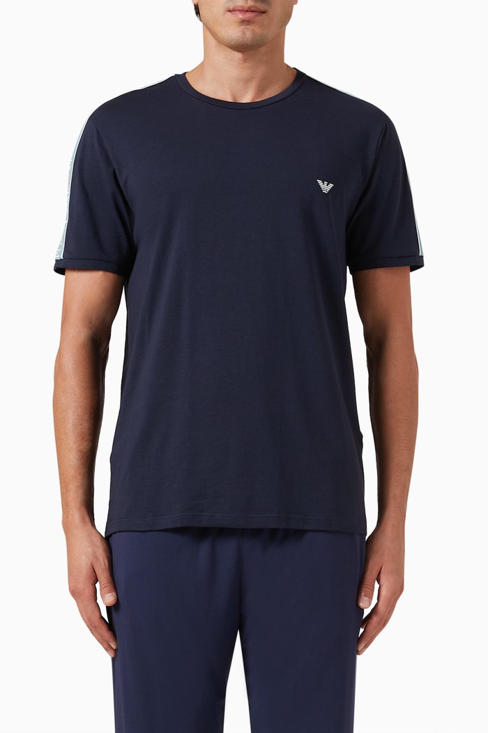 

N45 Logo Print T-shirt in Cotton Stretch, Blue