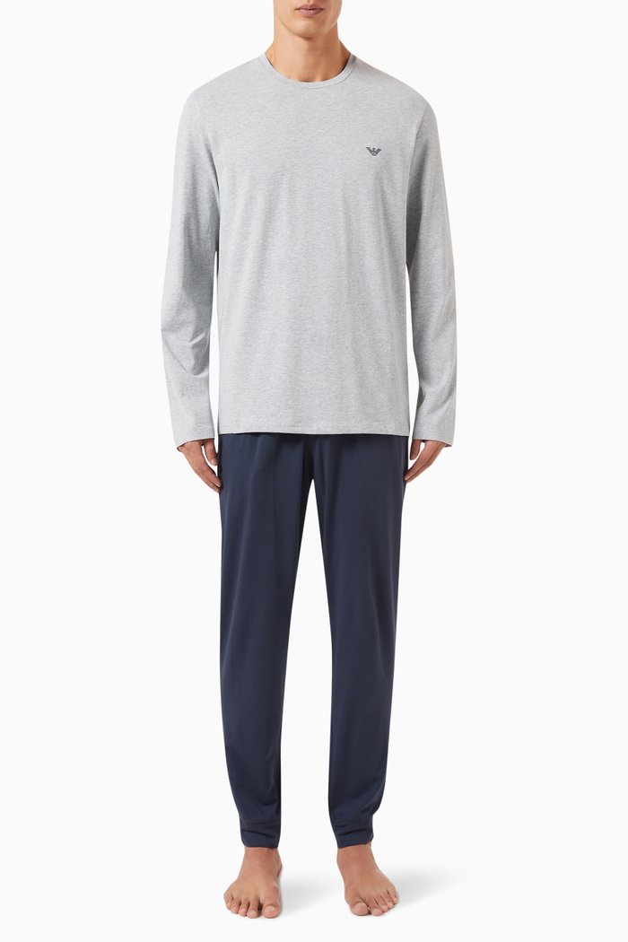 

Embroidered-logo Pyjama Set in Cotton, Multicolour