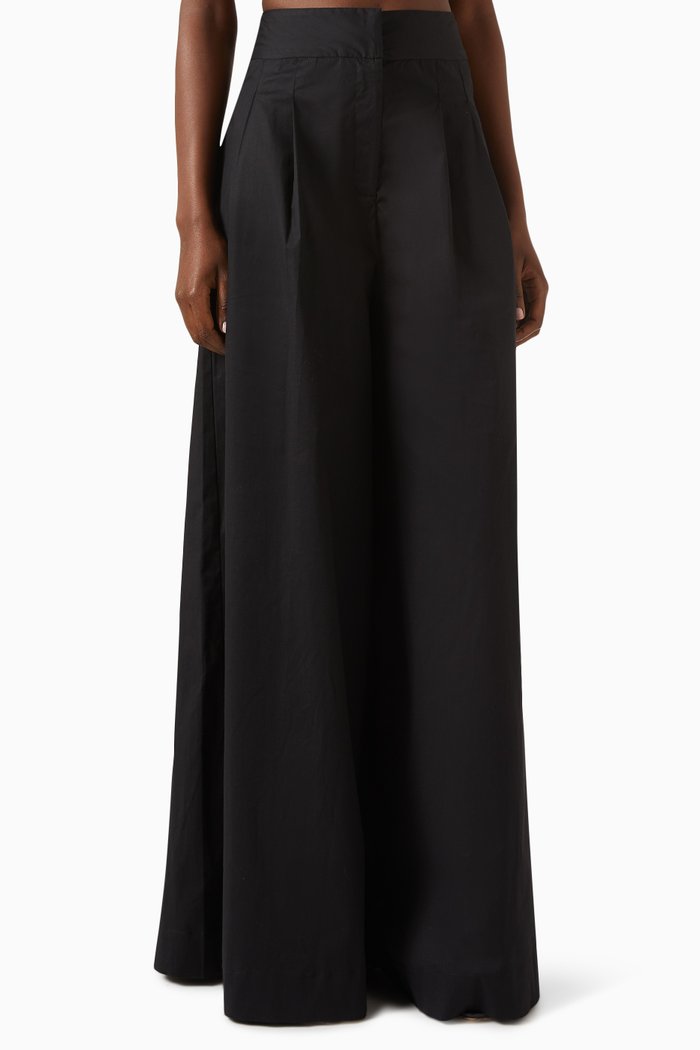 

Logan Wide-leg Pleated Pants in Stretch-poplin, Black