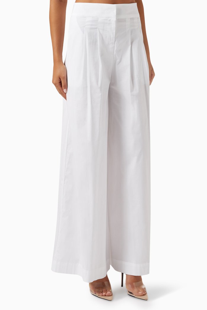 

Logan Wide-leg Pleated Pants in Stretch-poplin, White