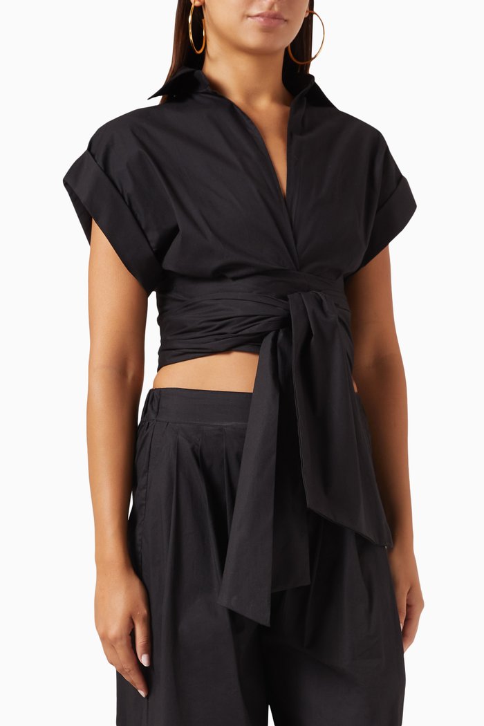 

Kasey Wrap Crop Top in Stretch-poplin, Black
