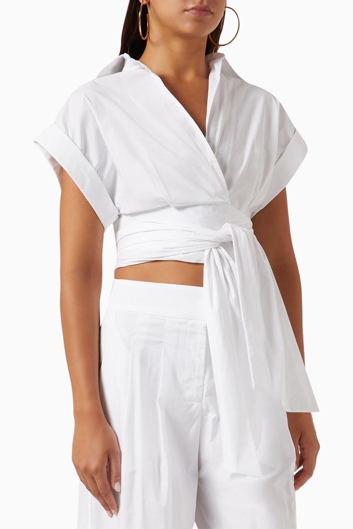 

Kasey Wrap Crop Top in Stretch-poplin, White