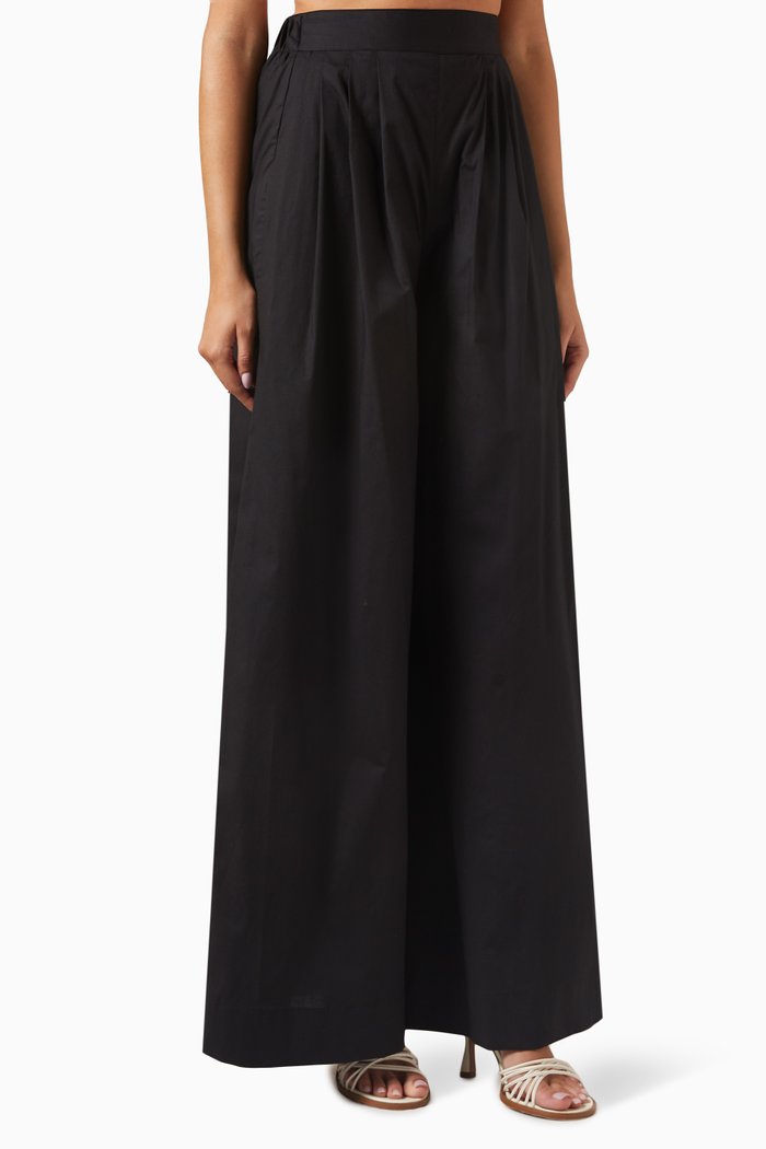 

Harper Wide-leg Pleated Pants in Stretch-poplin, Black