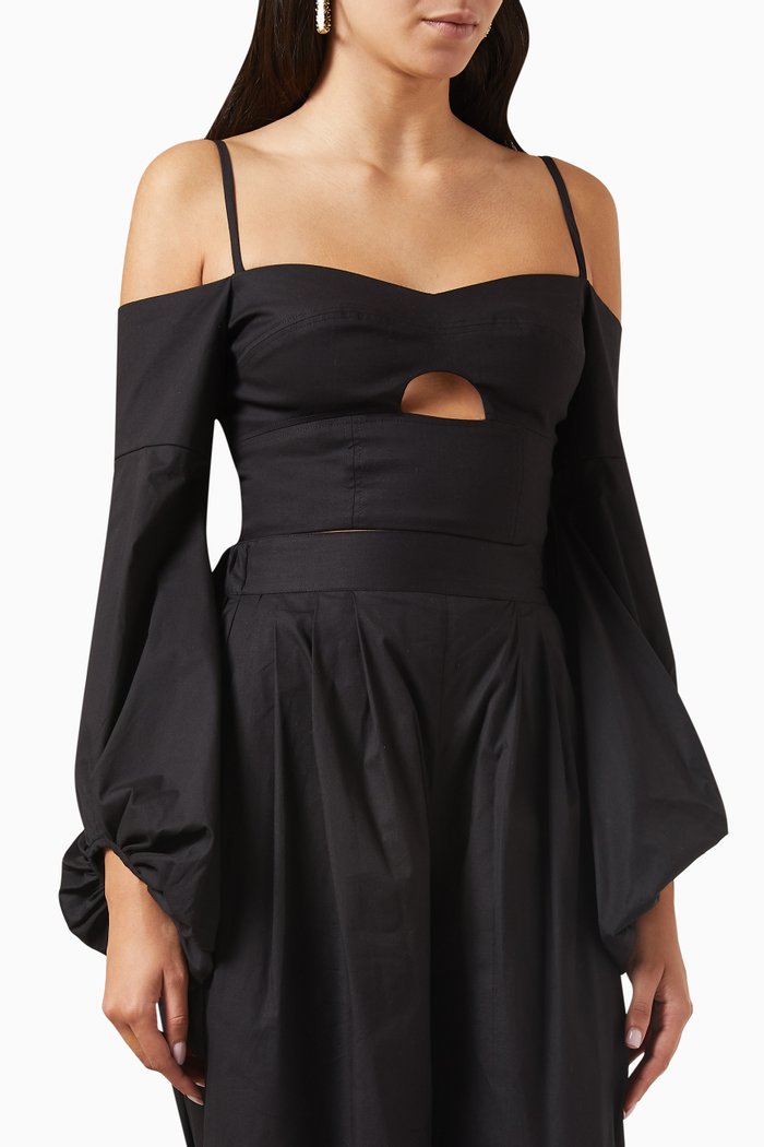 

Ashton Crop Top in Stretch-sateen, Black