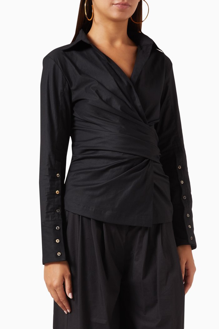 

Valentina Wrap Top 2.0 in Stretch-poplin, Black