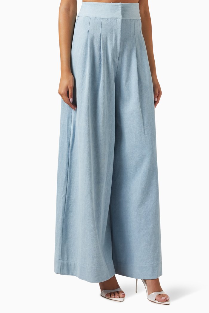 

Logan Wide-leg Pleated Pants in Chambray, Blue