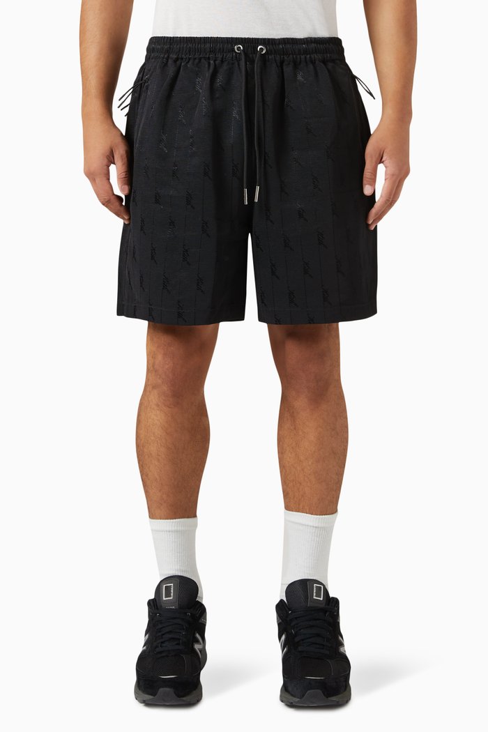 Faille Cedar Jacquard Logo Shorts in Cotton Blend, Black