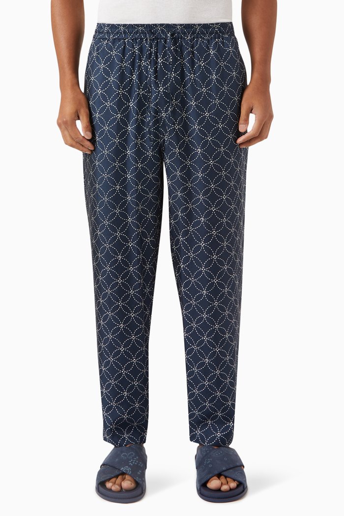 

Geometric Stitch Barrow Pants in Silk, Blue