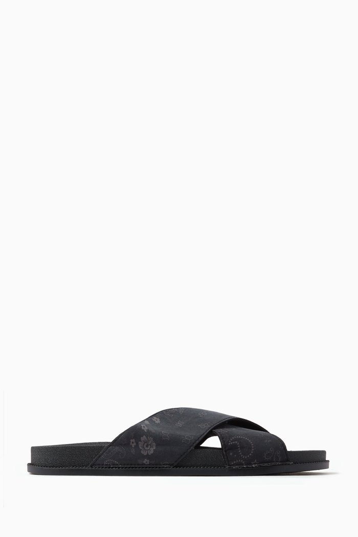

Paisley Crossover Slides in Fabric, Black