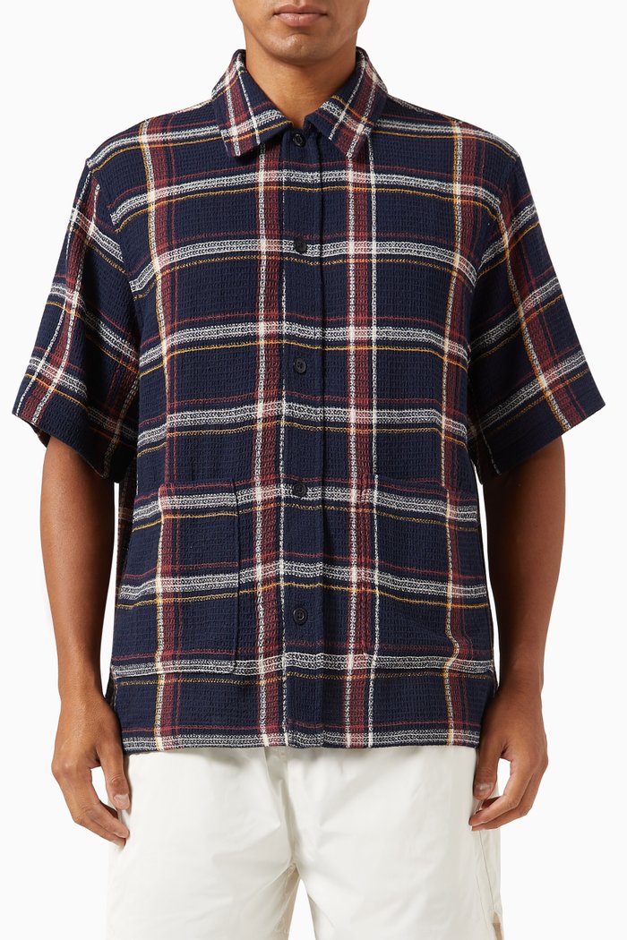 

Shadow Plaid Collared Overshirt in Cotton, Blue