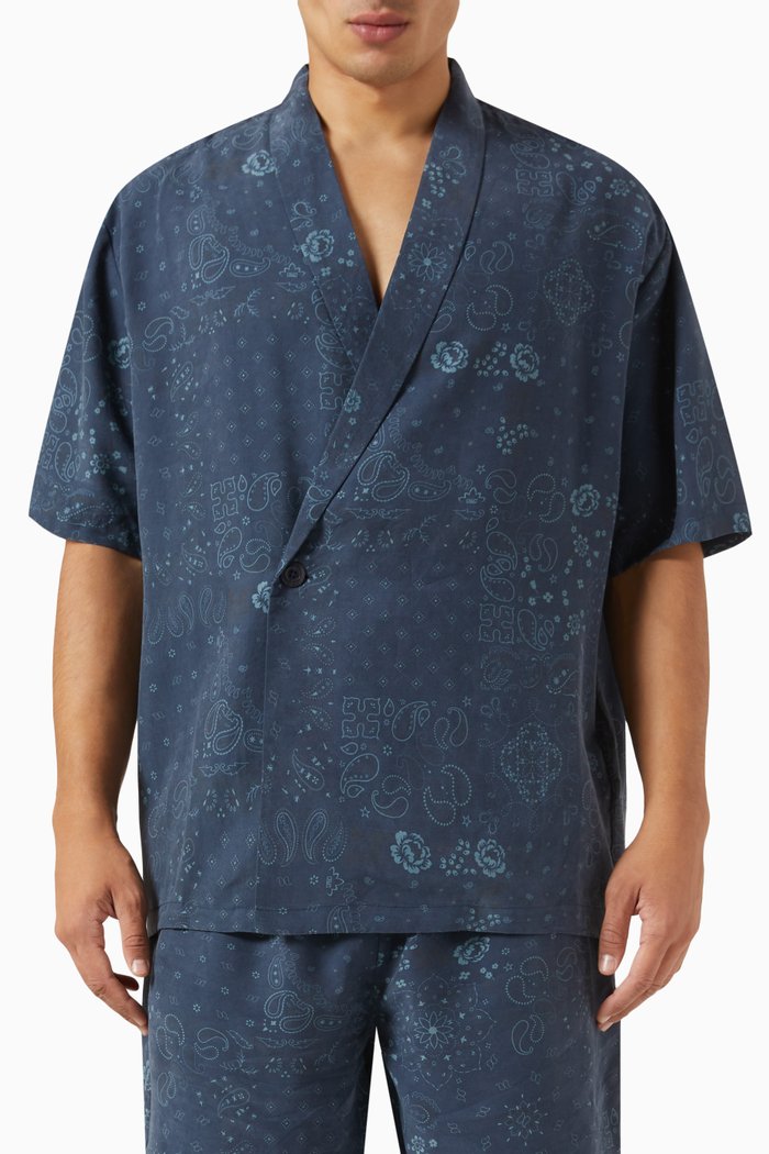 

Thompson Crossover Shirt in Cupro Linen Blend, Blue