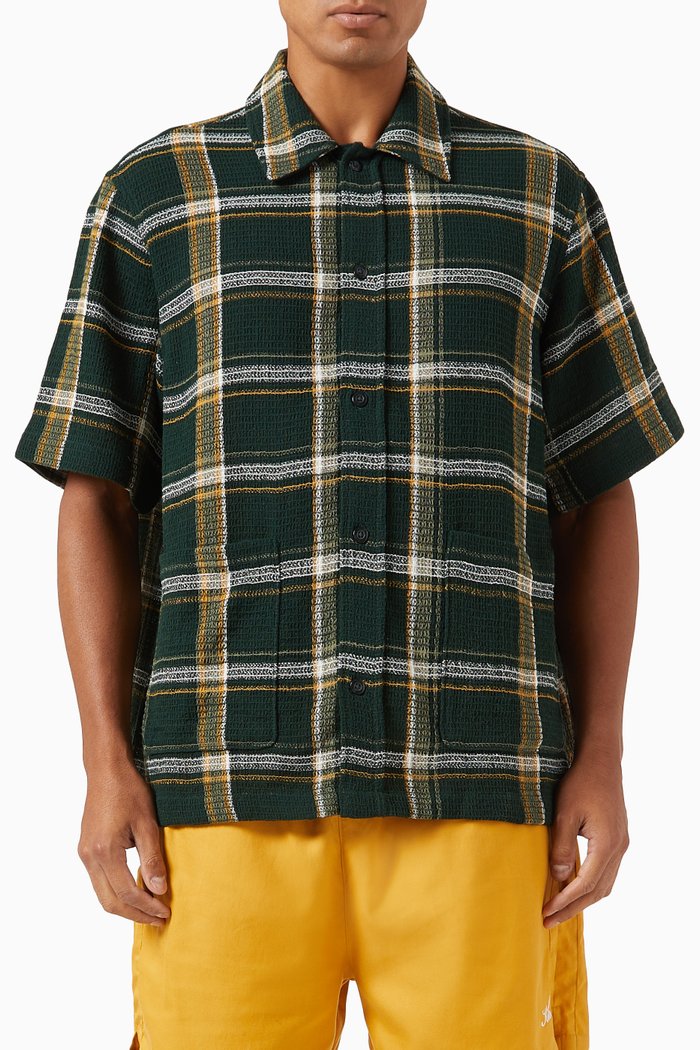 

Shadow Plaid Boxy Collared Overshirt in Cotton, Green
