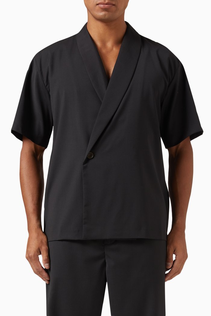 

Thompson Crossover Shirt in Tropical Wool, Black