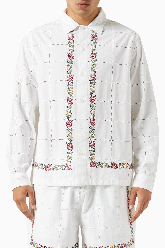 

Windowpane Eyelet Ainslie Buttondown in Cotton, White