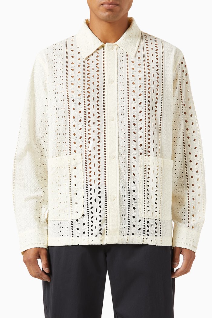 

Eyelet Collared Boxy Overshirt in Cotton, Neutral