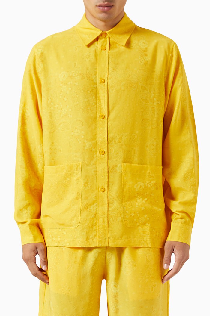 

Boxy Collared Overshirt in Cupro Linen Blend, Yellow
