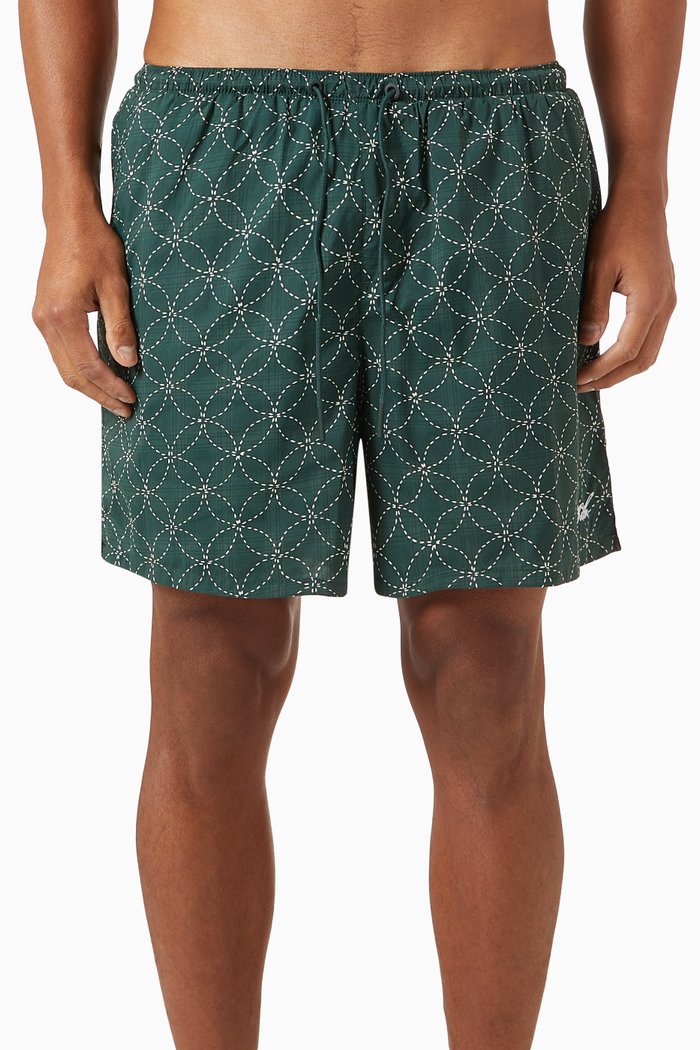 

Geometric Stitch Print Active Swim Shorts in Nylon, Green
