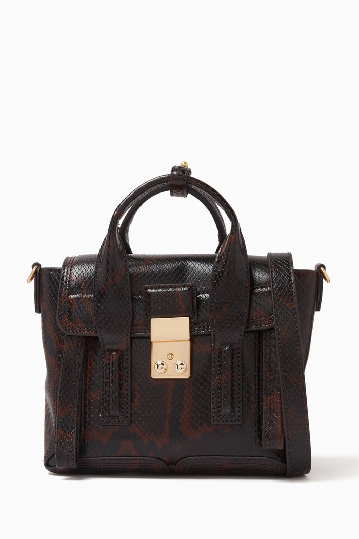 

Mini Pashli Satchel in Croc-embossed Leather, Brown