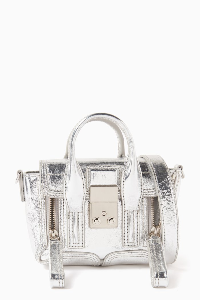 

Nano Pashli Satchel in Metallic Leather, Silver
