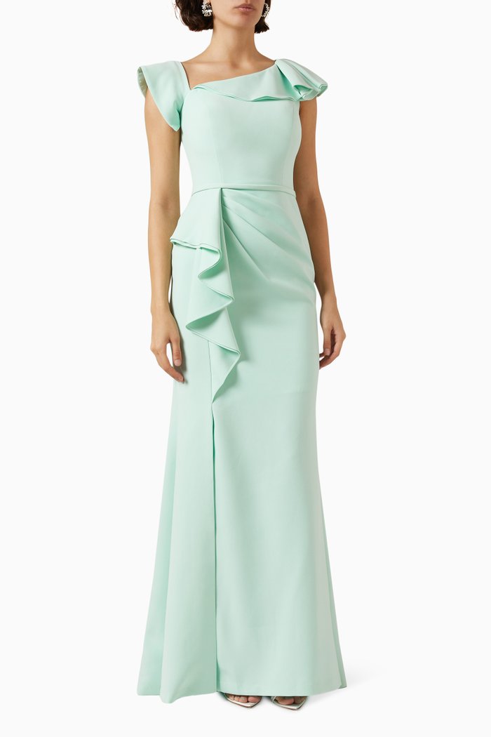 

Ruffle Dress in Stretch-crepe, Green