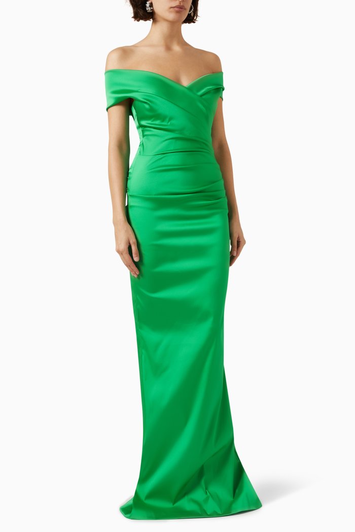 

Off-shoulder Dress in Stretch-taffeta, Green
