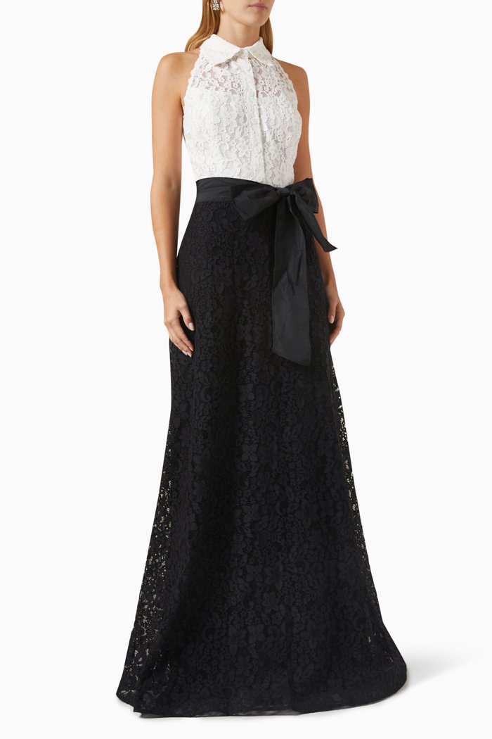 

Monochrome Halter Gown in Lace, Multicolour