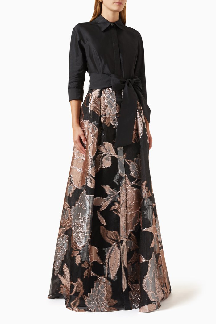 Floral Jacquard Gown, Multicolour