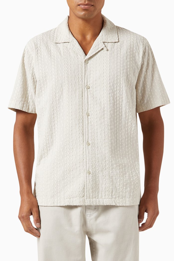 

Thompson Camp Collar Shirt in Embroidered-voile, Neutral