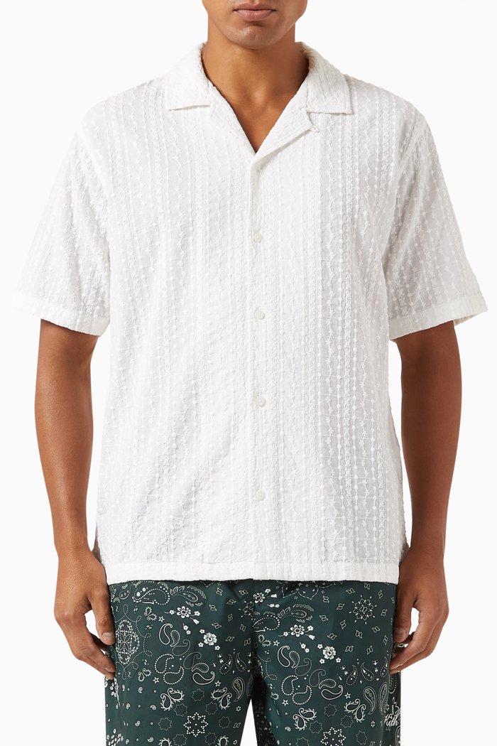 

Thompson Camp Collar Shirt in Embroidered-voile, White