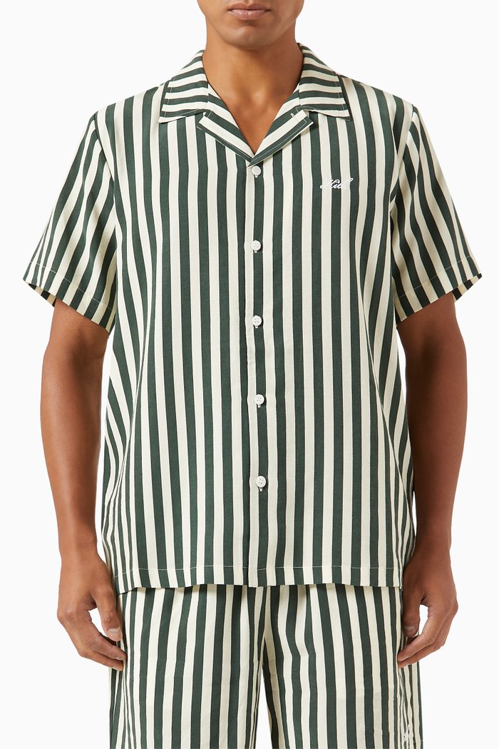 

Striped Thompson Camp Collar Shirt, Green