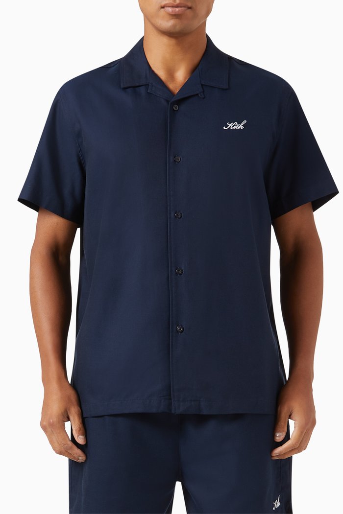 

Thompson Camp Collar Shirt in Silk-blend, Blue