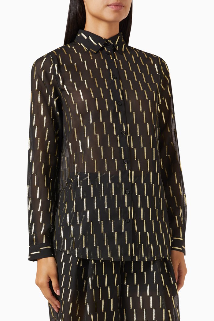 Embellished Shirt in Jacquard Chiffon, Black