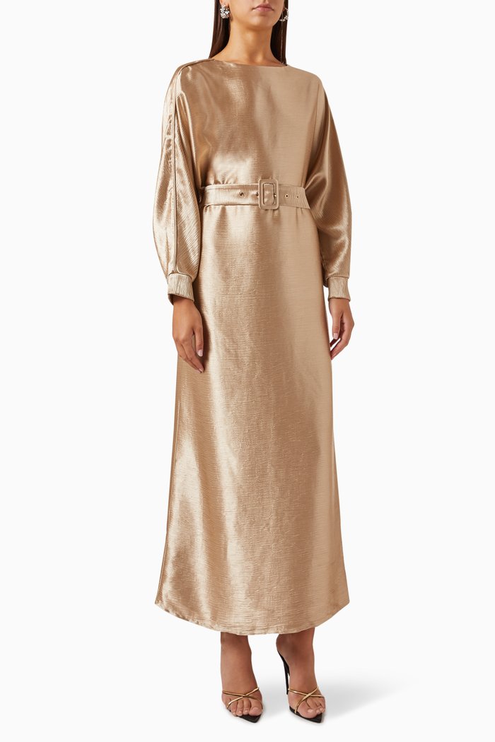 

Leticia Belted Dress, Gold