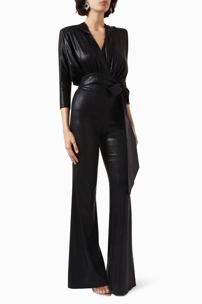 

Ask Me Hooded Jumpsuit in Stretch Metallic-jersey, Black