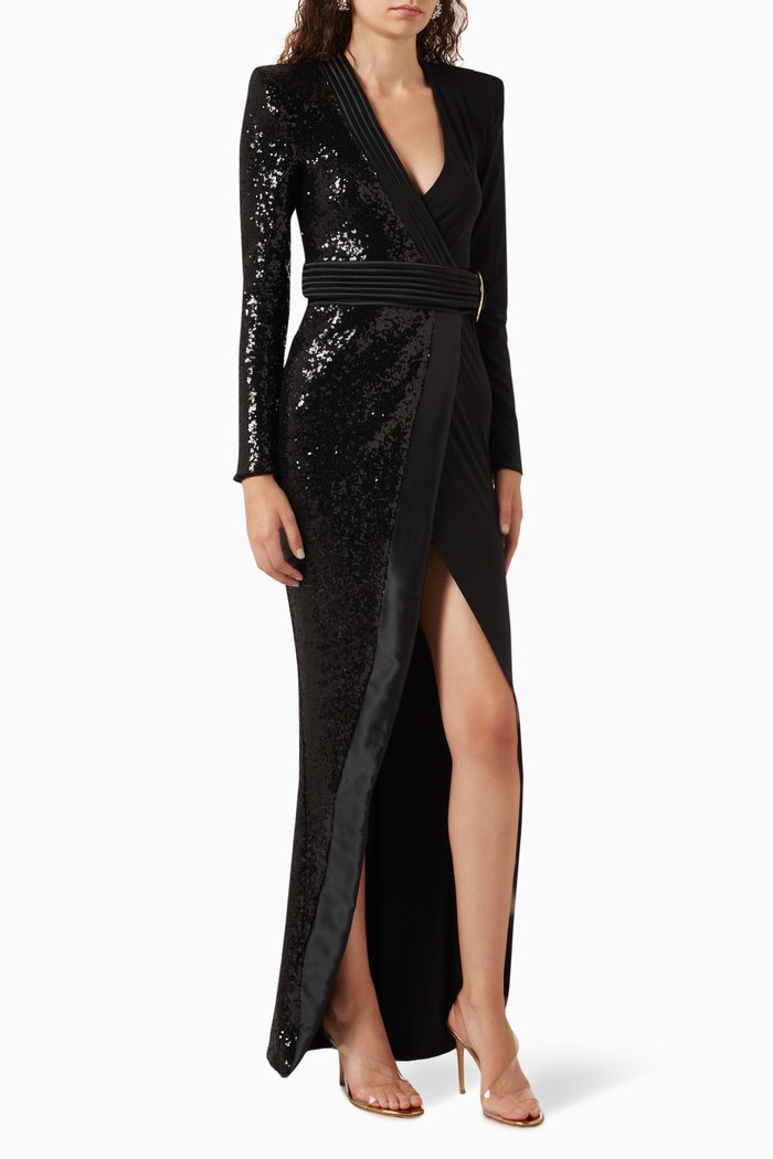 

Take Off Sequinned Wrap Gown, Black