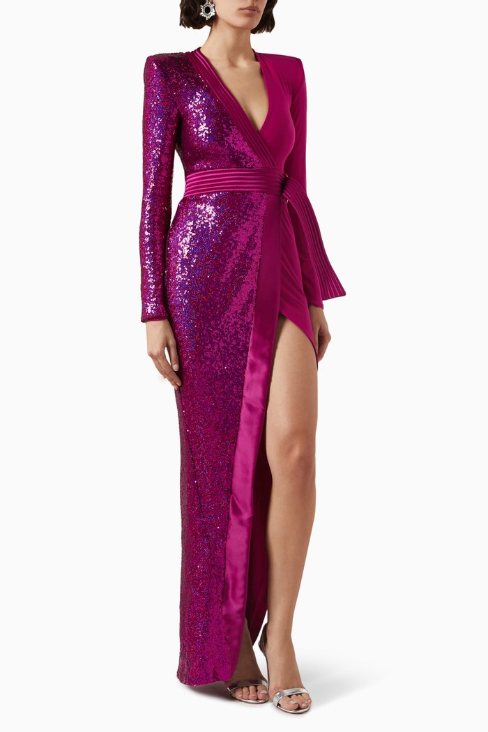 

Take Off Sequinned Wrap Gown, Pink