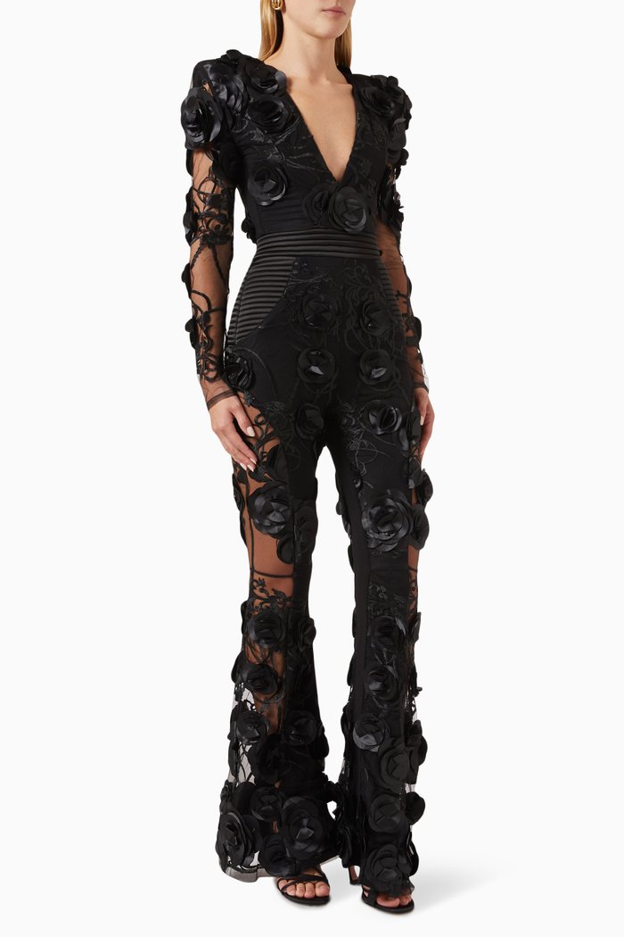 I Found Love Floral Jumpsuit in Lace & Satin, Black