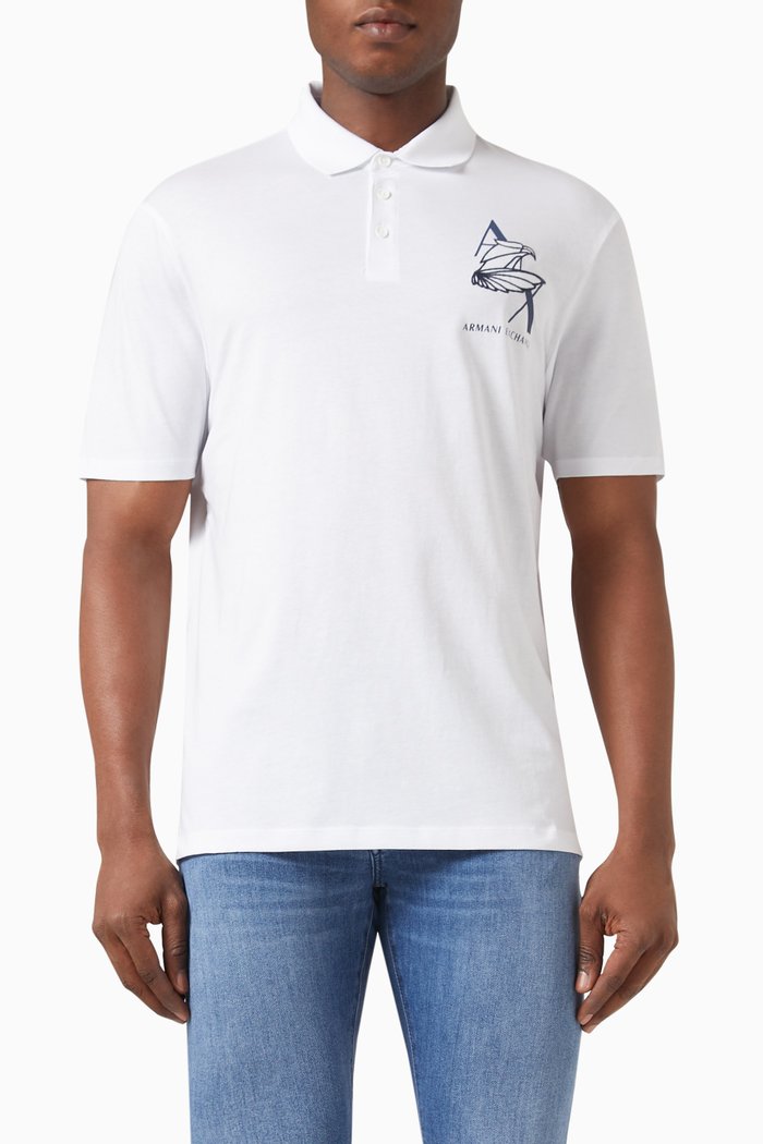 Logo Polo Shirt in Cotton Blend, White