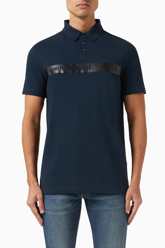 

Logo Tape Polo Shirt in Cotton Piqué, Blue