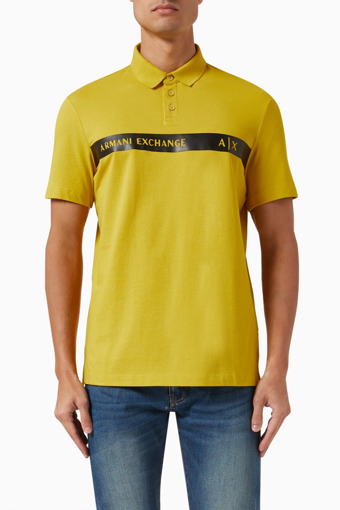

Logo Tape Polo Shirt in Cotton Piqué, Yellow