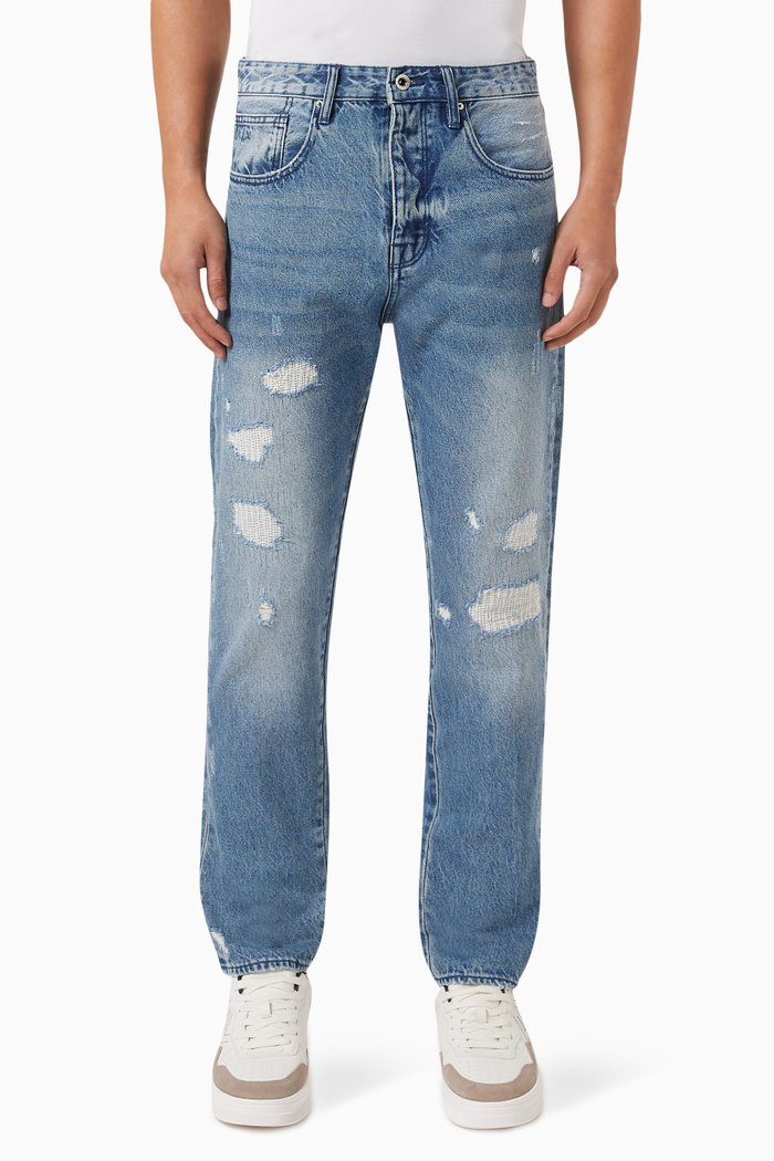 

J24 Distressed Tapered Jeans, Blue