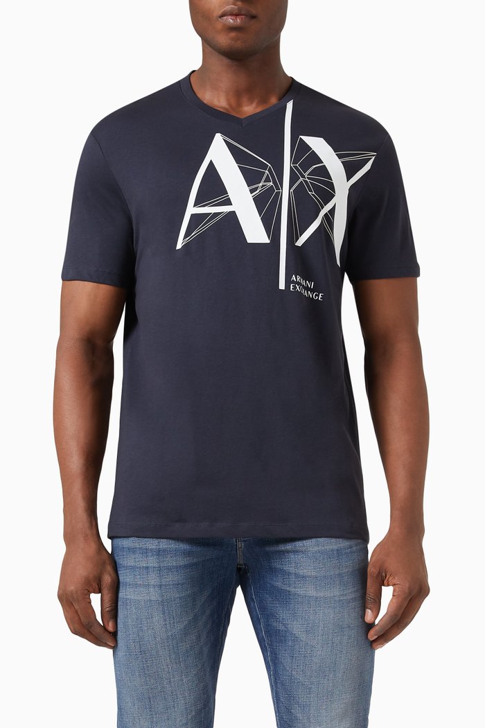 

Graphic Logo Print T-shirt in Cotton Jersey, Blue