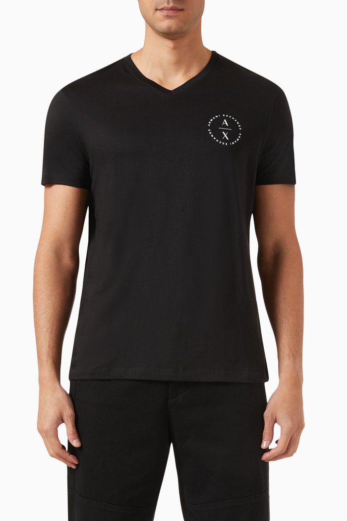 

Logo-print V-neck T-shirt in Cotton, Black