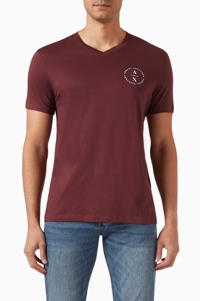 

Logo-print V-neck T-shirt in Cotton, Burgundy